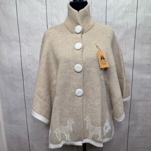 Alpaca Fina Beige Alpaca Wool Cape Poncho Llama Knit Peru Artisan Cozy Boho